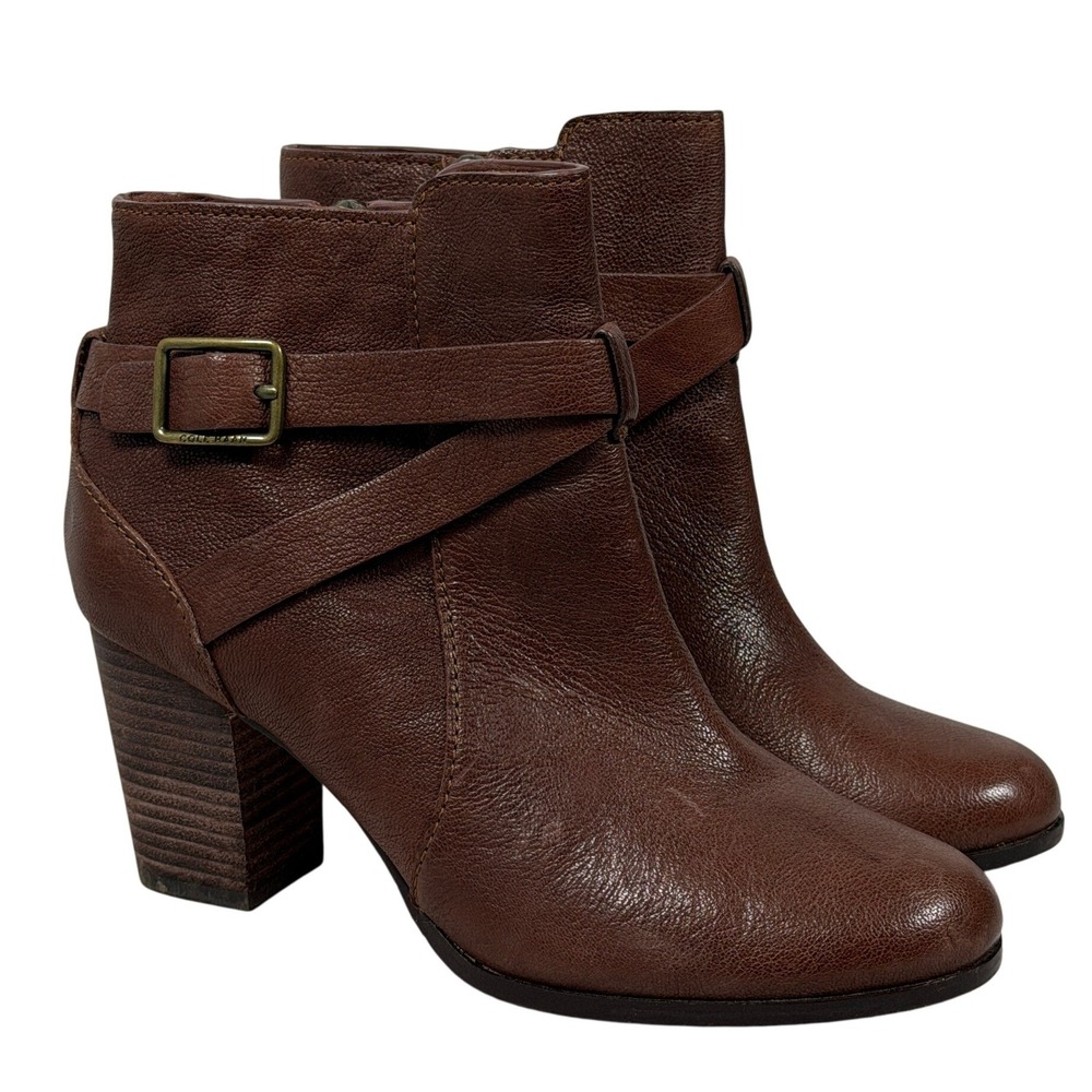 Cole Haan Grand.OS‎ Womens 6 Brown Pebbled Leather Buckle Ankle Boots D41599
